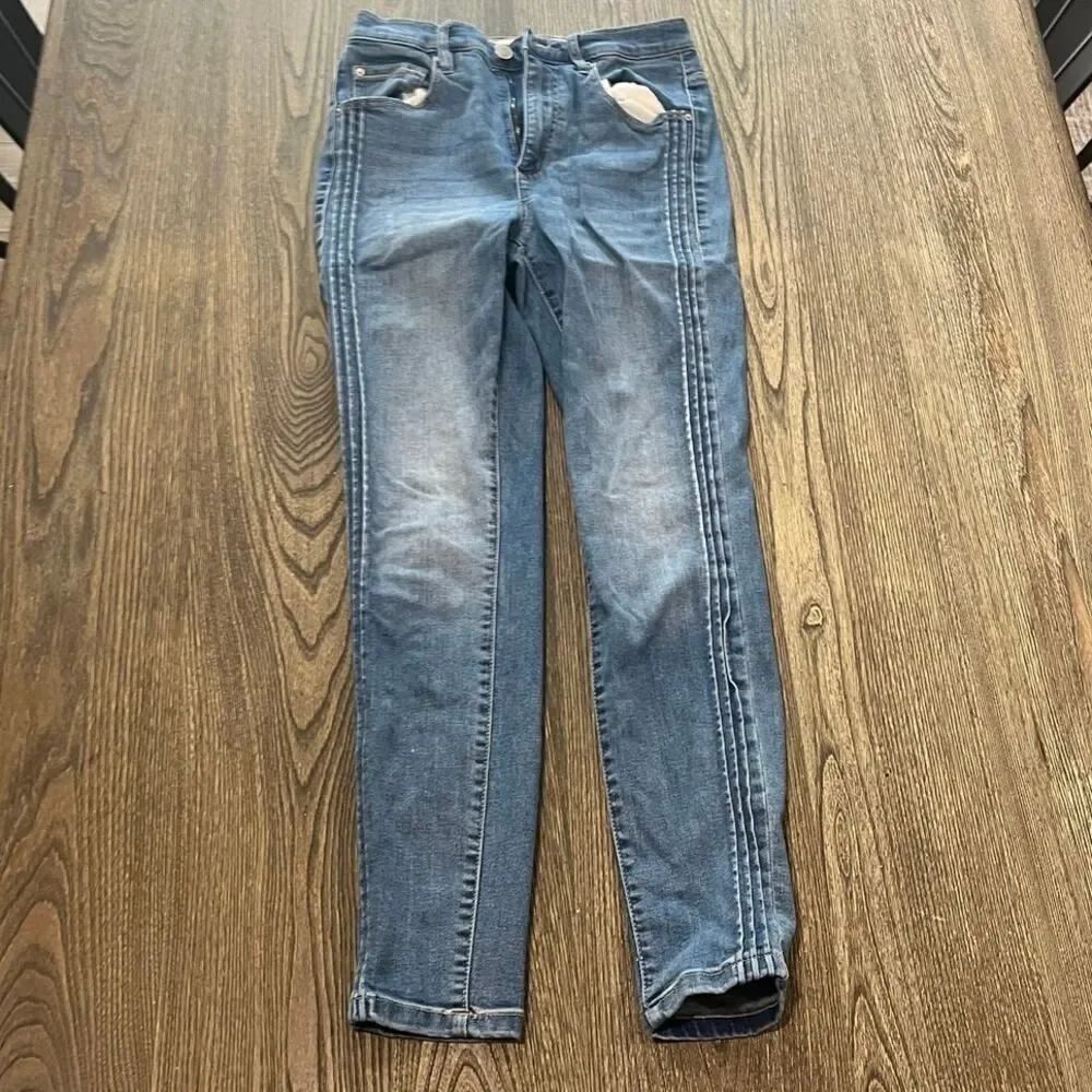Garage Skinny Jeans Denim Whiskering Cotton Blend Stretch Medium Wash Blue Sz 5